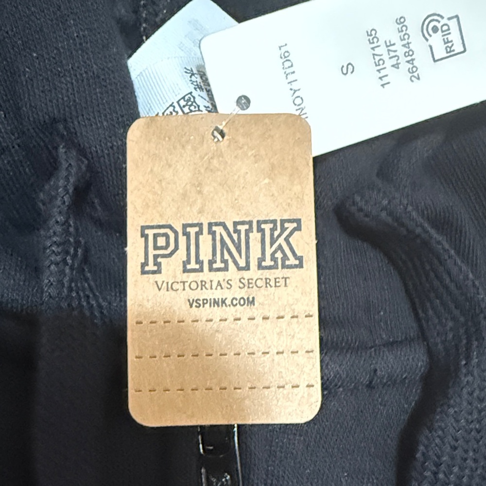 PINK Victoria's Secret Black Hoodie Jacket with White Logo - Picture 3 of 4